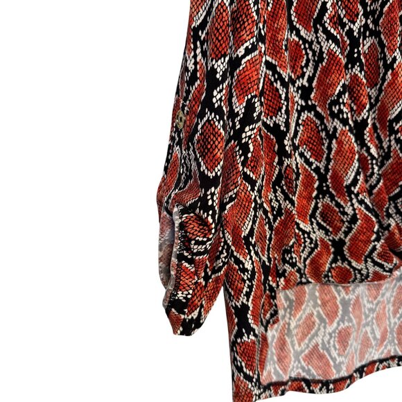 Michael Kors Womens Size XL Orange and Black Snake Print Surplice Front Blouse - Picture 3 of 6